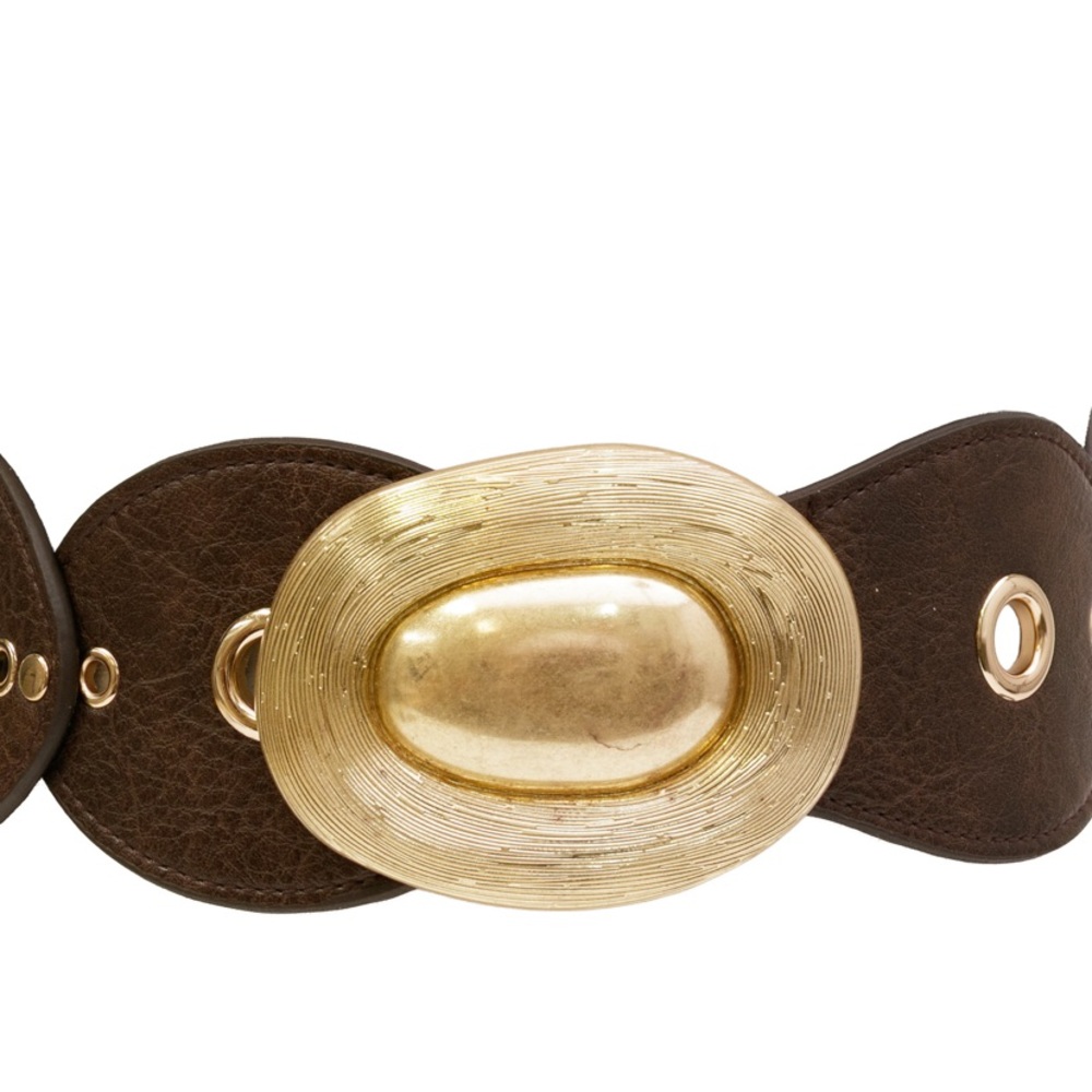 911. Elastic Waist Brown Belt with Gold Buckle - Picture 2 of 2